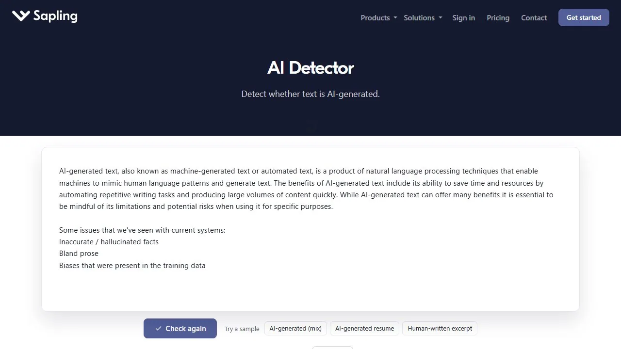 Sapling AI Content Detector