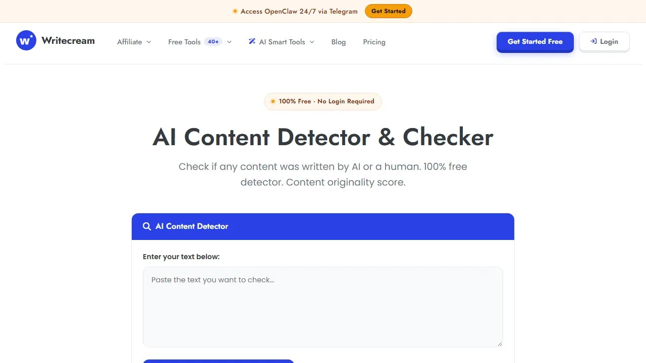Writecream AI Content Detector