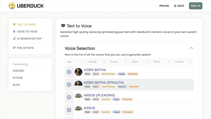 Uberduck Text to Voice